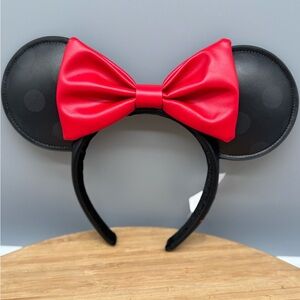 Disney Classic Red Bow polka dot faux leather Minnie Mouse Ears Headband